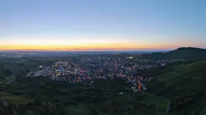 German Cityscape At Sunset Drucke: Panoramic view of a town at sunset