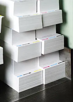 Deserted Print Shop Drucke: Paper stack prepared for side trimming
