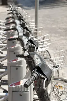 Deserted Parking Lot Drucke: Parking for bikes close up
