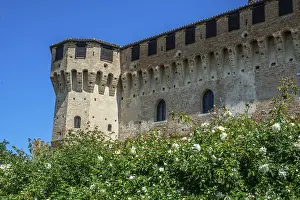 Drucke von Teilansicht des mittelalterlichen Castello di Gradara, Marken, Italien Verwandte Bilder Drucke: Teilansicht des mittelalterlichen Castello Gradara.