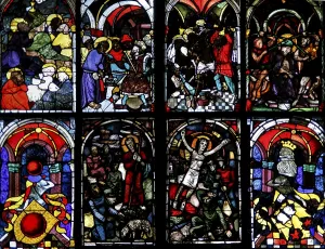 Southern Germany Old Town Photography Drucke: Passion window from the workshop of Hans Acker in Ulm Minster