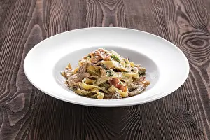 Weight Loss Recipes Drucke: Pasta with bacon and squid