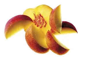 Fruity Still Life Photography Drucke: Peach slice and wedges