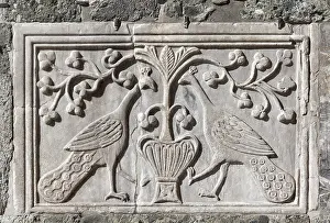 Venice Architecture Drucke: Two peacocks, oriental-Byzantine bas-relief on the facade of St
