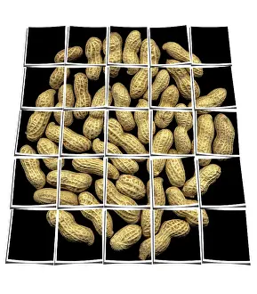 Black Background Food Photography Drucke: Peanuts on black background collage composition of multiple images over white