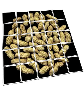 Black Background Food Photography Drucke: Peanuts on black background collage composition of multiple images over white