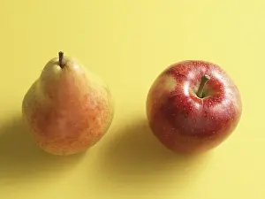 Plain Background Studio Shots Drucke: Pear and apple