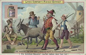 Farm Animal Depiction Drucke: The peasants and the donkey, it is difficult to please everyone