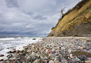 Northern Europe Beach Scene Drucke: Pebbles on beach, cliffs, Baltic Sea