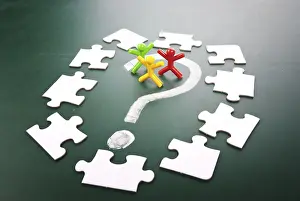 White Background Concept Drucke: People be isolated in the question mark
