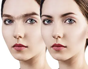 Female Cosmetician At Work Drucke: Perfect eyebrows before and after correction