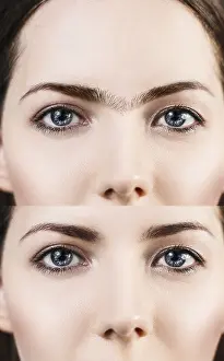 Female Cosmetician Work Drucke: Perfect eyebrows before and after correction