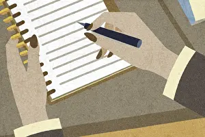 Time Management Concept Drucke: A person writes in a notebook using a pen