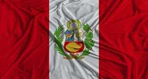Latin America Flags Drucke: Peruvian flag with fabric texture background