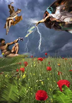 Drucke von Photomontage, Michelangelo, Adamsschöpfung mit Roboterhand und Roboterkopf Michelangelo Buonarroti Drucke: Photomontage, Michelangelo, Adamsschöpfung mit Roboterhand und Roboterkopf.