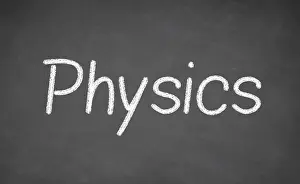 Deserted Classroom Scene Drucke: Physics lesson on blackboard or chalkboard