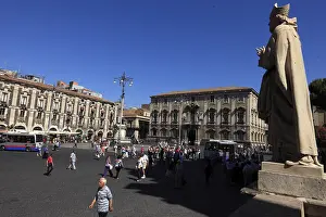 Drucke von Piazza del Duomo, Fontana dell'elefante (Elefantenspringbrunnen) von Vaccarini 1735 im barocken historischen Zentrum von Catania, Sizilien, Italien Piazza del Duomo Sizilianische Barockarchitektur Drucke: Platz des Doms