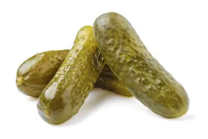 Cucumber Nutrition Facts Drucke: Three pickled cucumbers isolated on white background