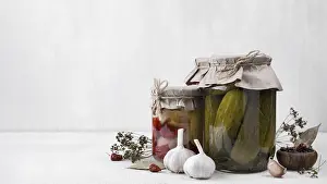 High Quality Photo Drucke: Pickled vegetables with white background