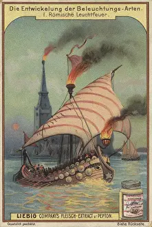 Historical Woodcut Prints Drucke: Picture series The development of lighting types