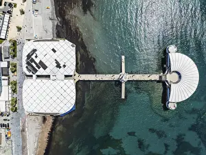 Balkan Peninsula Aerial View Drucke: Top Down over Pier in Durres from a drone