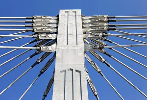 Blue Sky City View Drucke: Pillar of cable bridge against blue sky