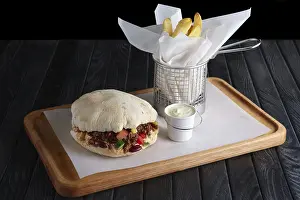 Studio Background Food Still Life Drucke: Pita bread with fried stuffing