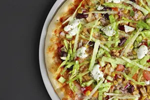 Close Up Of Pizza Drucke: Part of pizza with Mozzarella, place for text