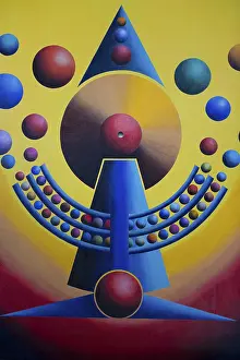 Gerhard Kraus Painting Drucke: Planet clock throwing planets into their orbits