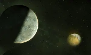 Starry Night Sky Drucke: Two planets illuminated in a dark