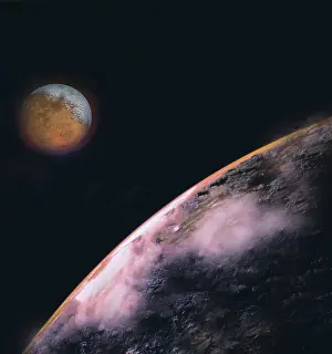 Natural Scientific Images Drucke: Two planets in space with a dark