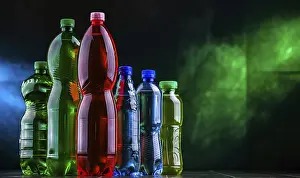 Waste Separation And Management Drucke: Plastic bottles of assorted carbonated soft drinks