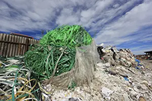Environmental Protection Industry Drucke: Plastic waste for recycling at a processing plant