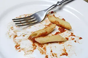 Penne Pasta Dish Drucke: Plate with fork and leftover pasta