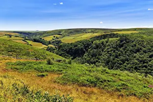 Drucke von Plateau mit Tälern und Feldern, typisches Landschaftsbild im Exmoor Nationalpark, Lynton, Devon, England, Großbritannien Lynton Drucke: Plateau mit Tälern und Feldern.