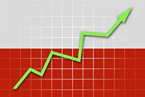 Empty Banner Design Drucke: The Polish flag and arrow graph going up
