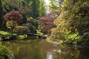 Lombardy Landscape Photography Drucke: Pond with bridge in the park, spring