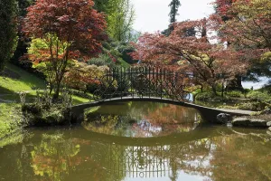 Lombardy Landscape Photography Drucke: Pond with bridge in the park, spring