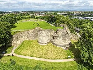 Pontefract Schloss von einem Drohnen aus.