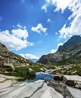 Daytime Mountain Range Photography Drucke: Pool in the mountains, river Golo