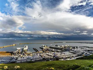 White Cliffs From Above Drucke: Port of Dover from a drone, White Cliffs
