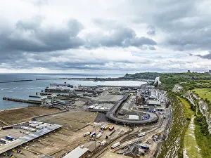 White Cliffs Drone Photography Drucke: Port of Dover from a drone, White Cliffs