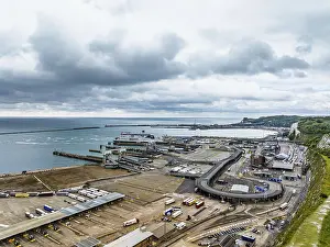 White Cliffs From Above Drucke: Port of Dover from a drone, White Cliffs
