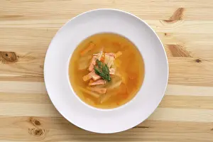 Salmon Soup Drucke: Portion of salmon soup
