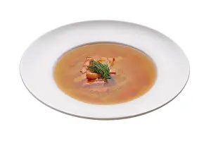 Salmon Soup Drucke: Portion of salmon soup