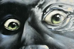 Porträtbilder Drucke: Porträt eines wütenden Mannes, Graffiti über Beton.