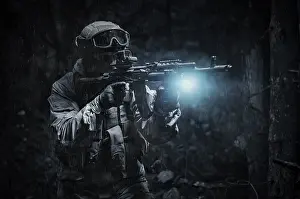 Military Training Exercise Drucke: Portrait of a commando in the forest