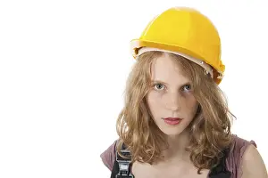 Female Construction Worker Drucke: Portrait of female builder in studio