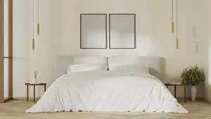 Modern Bedroom Interior Design Drucke: Poster frames mock up above bed in modern bedroom interior