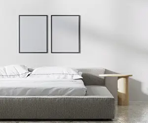 Minimalist Bedroom Interior Drucke: Poster frames mock up in bedroom interior